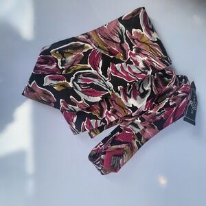Ted lapidus handmade silk abstract watercolor floral‎ black pink tie